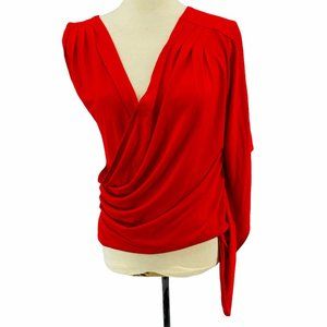Venus Faux Wrap Asymmetric Blouse Red
